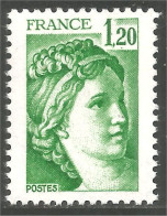 351 France Yv 2101 Sabine De Gandon 1 F 20 Vert Green MNH ** Neuf SC (2101-1b) - 1977-1981 Sabine (Gandon)