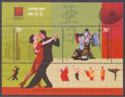 Argentina 2001 Souvenir Sheet Philatelic Exhibition In Japan Phila Nippon Tango Dance Kabuki Theater Mint - Blokken & Velletjes