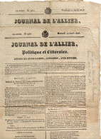 VP23.093 - MOULINS ( Allier ) 1826 - 2 Journaux - Journal Politique Et Littéraire De L'Allier ..... - 1800 - 1849