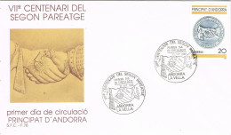 54747. Carta ANDORRA La Vella (Andorra Española) 1988.  VII Centenario Segon Pareatge - Lettres & Documents