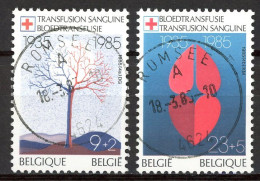 BE   2161 - 2162   Obl.   ---   Croix Rouge : Transfusion  --  Oblitérations Centrales Romsée - Usati