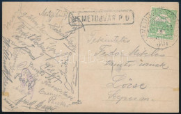 1913 Képeslap Turul 5f Bérmentesítéssel "NÉMETÚJVÁR" Pályaudvari- + "NÉMETÚJVÁR-KÖRMEND" Mozgóposta Bélyegzéssel - Other & Unclassified