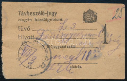 ~1916 Távbeszélő-jegy Parlament 2 X 2K Bélyeggel "NYIR-BÁTOR" - Sonstige & Ohne Zuordnung