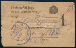 ~1916 Távbeszélő-jegy Parlament 2 X 2K Bélyeggel "NYIR-BÁTOR" - Otros & Sin Clasificación