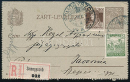 1918 Ajánlott 20f Díjjegyes Zárt Levelezőlap 5f + 20f Kiegészítéssel "SOMOGYSZOB" - Javorina - Sonstige & Ohne Zuordnung