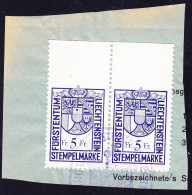 Um 1950  5 FR. Blau, Paar Auf Kleinem Dokumentenstück. Oben Ungezähnt, Waagerecht. - Fiscaux