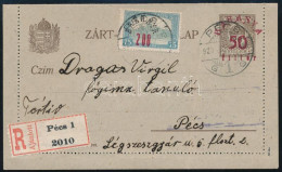 Baranya 1919 Ajánlott Zárt 50f/20f Díjjegyes Levelezőlap Parlament 200f/75f Díjkiegészítéssel Bodor Vizsgálójellel - Other & Unclassified