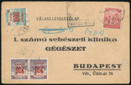 1925 Budapest Helyi Válasz Levelezőlap 300K Bérmentesítéssel és 1400K Portóval / Local Reply Card With 300K Franking And - Sonstige & Ohne Zuordnung