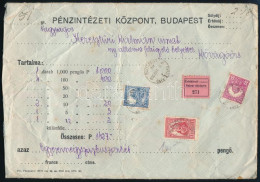 1930 Értéklevél 2,18P Bérmentesítéssel 1.427P-ről "BUDAPEST" - "KŐVÁGÓŐRS" - Other & Unclassified