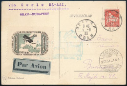 1933 Légi Levelezőlap Algériai Bélyeggel, Magyar Levélzáróval és Alkalmi Bélyegzéssel "ORAN-BUDAPEST" - Andere & Zonder Classificatie