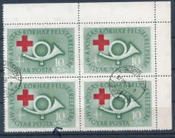 O 1957 Postás Kórház 10(+5)Ft ívsarki 4-es Tömb, Benne Az Ismert Tévnyomat - Autres & Non Classés