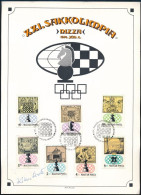 1974 Sakk (II.) Sor Emléklapon A Tervező, Kékesi László Aláírásával - Autres & Non Classés