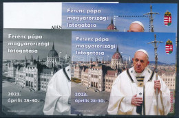 ** 2023 Ferenc Pápa Magyarországi Látogatása 4 Db-os Emlékív Garnitúra Azonos 0023 Sorszámmal,közte Feketenyomat és Aján - Autres & Non Classés