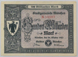 Németország / Weimar Köztársaság / Bajorország / München 1923. 100.000.000.000M Vízjeles Papíron, "14297" Sorszámmal T:F - Ohne Zuordnung