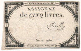 Franciaország 1793. 5L "Assignata" T:F Ly. France 1793. 5 Livres "Assignata" C:F Hole Krause P#A76 - Zonder Classificatie