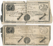 Franciaország / Rouen 1797-1803. 20Fr "annulé (érvénytelen)" Felülbélyegzéssel (2x) T:G összevarrva France / Rouen 1797- - Unclassified