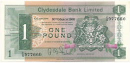 Skócia 1966. 1P "Clydesdale Bank" T:AU Kis Folt Scotland 1966. 1 Pound "Clydesdale Bank" C:AU Small Spot Krause P#197 - Unclassified