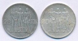 Csehszlovákia 1933-1934. 20K Ag "Ipar, Mezőgazdaság, üzlet" (2xklf) T:XF Patina Czechoslovakia 1933-1934. 20 Korun Ag "I - Non Classés