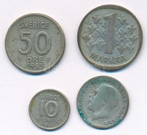 4db Klf Külföldi Fémpénz, Közte Finnország 1966S 1M Ag (4x) T:XF-F 4pcs Of Diff Ag Coins, With Finland 1966S 1 Markka Ag - Unclassified