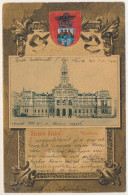 T2/T3 1906 Arad, Városháza. Szecessziós Litho Keret Címerrel / Town Hall. Art Nouveau Litho Frame With Coat Of Arms (EK) - Unclassified