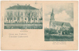 T2 1901 Csák, Csákova, Ciacova; Zárda, Római Katolikus Templom. Mesterovits & Jovanovits / Klosterschule, Pfarrkirche /  - Ohne Zuordnung