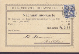 Switzerland EIDGENÖSSISCHE SCHWINGERZEIT, ZÜRICH 1907 Card Karte Carte ZOLLIKON (Arr.) Nachnahme-Karte (2 Scans) - Lettres & Documents