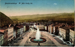 T2 1917 Besztercebánya, Banská Bystrica; IV. Béla Király Tér, Szökőkút. Brichta József Kiadása / Square, Fountain - Unclassified