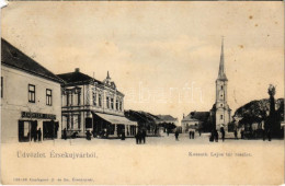 * T4 1908 Érsekújvár, Nové Zámky; Kossuth Lajos Tér, Templom, Leuchter Izidor üzlete, Kávéház. Conlegner J. és Fia Kiadá - Non Classés