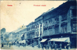 T2/T3 Kassa, Kosice; Fő Utca, Jelinek, Strausz D. Utódja, Steiner, Breitner Mór üzlete / Main Street, Shops (fl) - Ohne Zuordnung