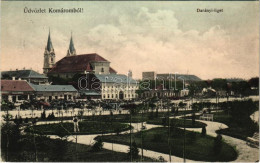 T2/T3 1908 Komárom, Komárno; Darányi Liget, Templom, üzletek, Piac. Freisinger Mór Kiadása / Park, Church, Shops (EK) - Unclassified
