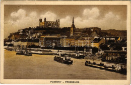 T2/T3 1914 Pozsony, Pressburg, Bratislava; Vár, Gőzhajó, Rakpart, Uszályok, Városi Uszoda / Castle, Steamship, Quay, Bar - Non Classés