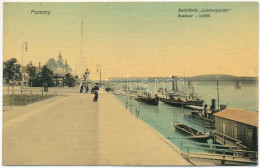 * T2/T3 1909 Pozsony, Pressburg, Bratislava; Justisor Kikötő, Gőzhajó / Justilände Landungsplatz / Port, Steamship (EK) - Ohne Zuordnung