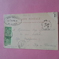 N°102 5 C. Vert-jaune (I) N Sous B Cote 2024 Sur Lettre 15€ Sur CPA CAD De Mane (Basses Alpes) 26-09-1900 - 1898-1900 Sage (Type III)