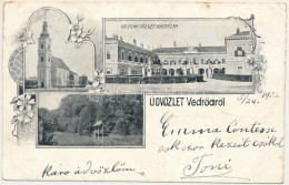 T3 1902 Vedrőd, Voderady; Gróf Zichy József Kastély, Park, Templom / Castle, Park, Church. Art Nouveau, Floral (szakadás - Ohne Zuordnung