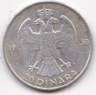 Yougoslavie 20 Dinara1938, Petar II, En Argent, KM# 23 - Yugoslavia