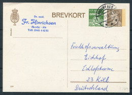 1968 Denmark 40ore + 10ore Stationery Postcard (209) Skovby Als - Friedhof Eichhof Cemetery Kiel Germany - Cartas & Documentos
