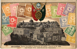 T2/T3 1917 Jerusalem, Church Of St.Anne And Temple Area. Art Nouveau Embossed Litho With Stamps And Flags (tear) + "FELD - Zonder Classificatie