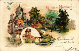 T2/T3 1899 (Vorläufer) Nürnberg, Nuremberg; Synagoge, Partie An Der Insel Schütt, Stadtpark, Partie Am Königsthor / Syna - Non Classés