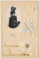* T2/T3 Moscow, Moskau, Moscou; Monument Of Iuriy Dolgorukiy. Emb. Silk Flowers Greeting Card (glue Mark) - Zonder Classificatie