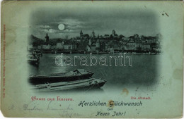* T3/T4 1899 (Vorläufer) Lucerne, Luzern; Die Altstadt. Herzlichen Glückwunsch Zum Neuen Jahr! / Old Town, Port, Boats A - Zonder Classificatie