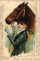 T3/T4 1924 Hölgy Lóval / Lady With Her Horse. Amag O. 34. (fa) - Ohne Zuordnung