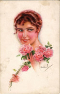 * T2/T3 1920 Lady Art Postcard With Roses. "ERKAL" No. 302/3. S: Usabal (EK) - Non Classificati