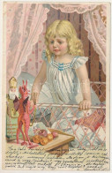 T3/T4 1900 Girl With Krampus And Saint Nicholas Dolls. Kunstverlag Rafael Neuber Serie 46. Litho (EB) - Non Classés