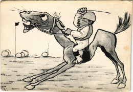 ** T2/T3 Lóverseny Karikatúra, Zsoké / Horse Racing Caricature, Humour, Jockey S: Kiss (EK) - Unclassified