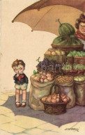 ** T1/T2 Boy At The Market; CDM 1954 Italian Art Deco Postcard, Artist Signed - Non Classificati