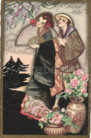 * T3 Japanese Couple, Italian Art Deco Postcard, Ballerini & Fratini 388, Unsigned Chiostri Postcard (EB) - Non Classés