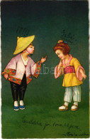 T2/T3 1930 Japanese Folklore, Children. Italian Art Postcard, Artis Signed - Unclassified