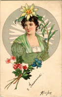 T2/T3 1902 Art Nouveau Lady, Floral, Litho (kis Szakadás / Small Tear) - Non Classés