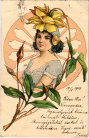 T3 1900 Art Nouveau Lady, Floral, Litho (EB) - Unclassified
