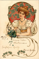 T2/T3 1901 Art Nouveau Lady, Floral. A. Sockl Wien Litho (fl) - Ohne Zuordnung